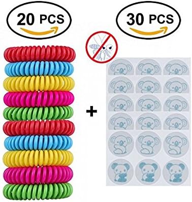 Mosquito Repellent Bracelets Patches Combo,20 Count Repellent Bracelets + 30 Count Repellent Stickers | Natural Geraniol Lemongrass Oil | DEET Free | For Kids Adults Indoor Outdoor by Soniangia