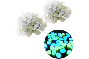 Japard Glow in The Dark Rocks Outdoor Luminous Pebbles Glow Stones 100 Pcs, Light or Solar Charged, Outdoor Garden, Indoor Aquarium, Fish Tank, Planter (Green White / 100)