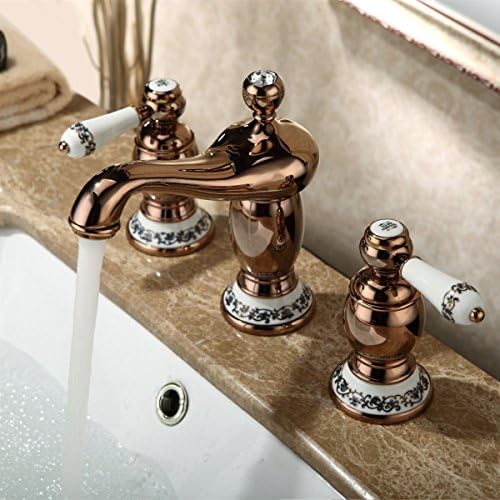 LDONGSH Three-hole Copper Bathroom Rose Gold Blue And White Porcelain European Style American Style Satin Finish Wash Basin Faucet