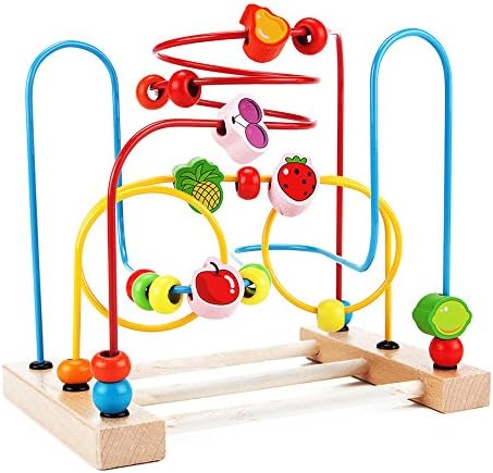 Classic Circle Bead Maze Activity Center for Toddlers Wooden Educational Development Toys for Kids, Shape and Color Sorter, Roller Coaster
