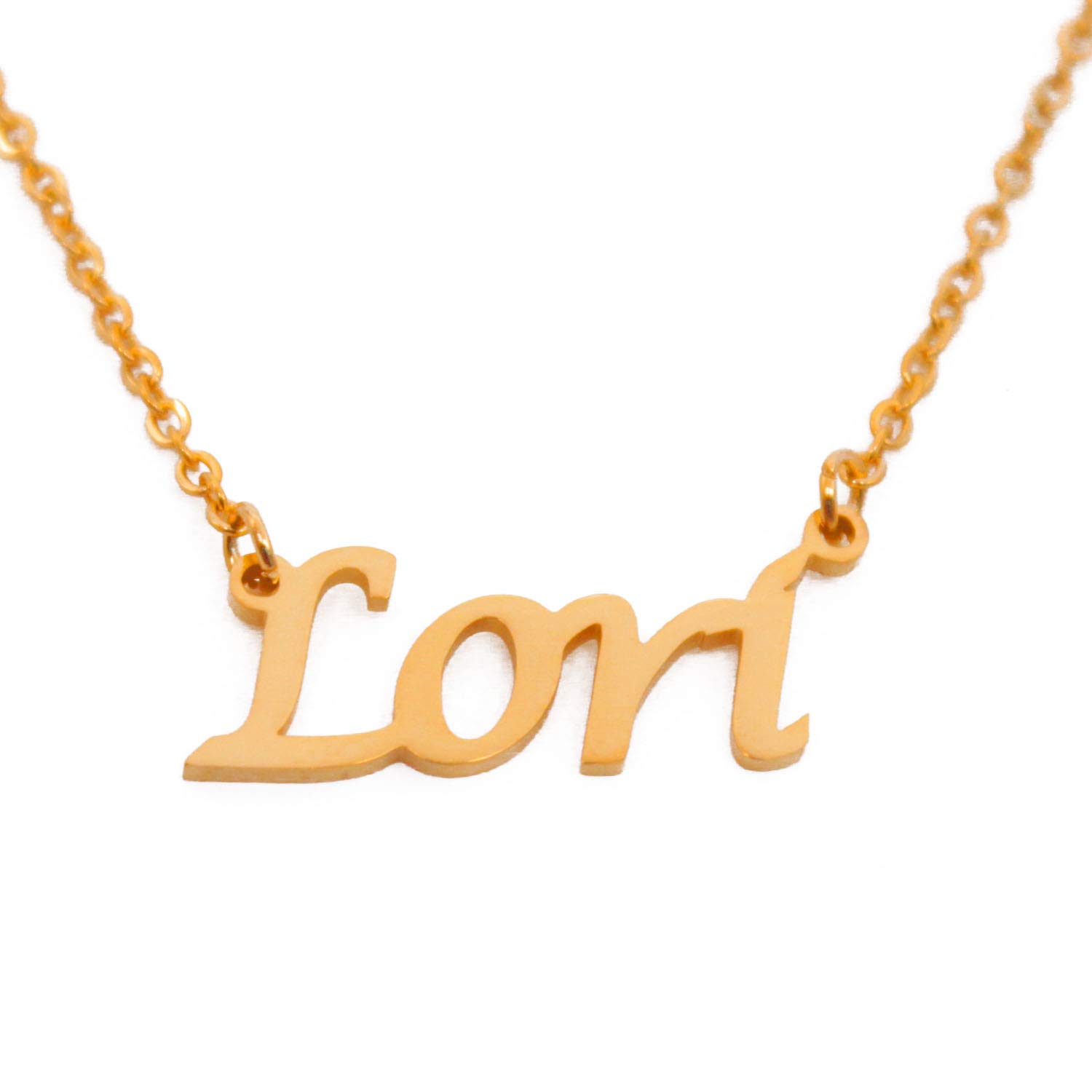 Kigu Lori Name Necklace Personalised 18ct Gold Plated, Custom Dainty Name Pendants, Jewellery for Ladies, Girlfriend, Mother, Sister, Friends Inc Bag & Box