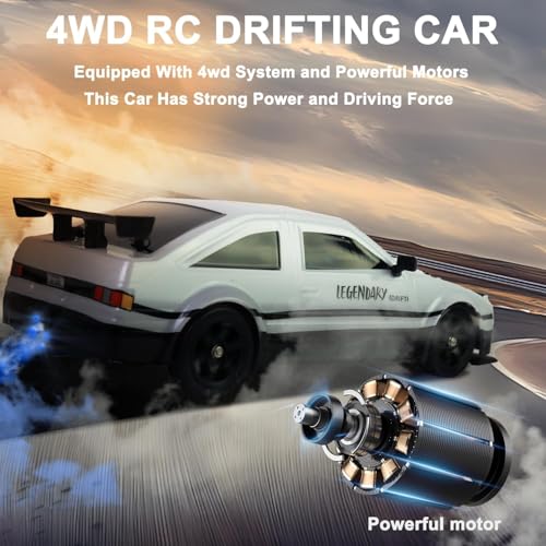 Remote Control Car RC Drift Car 1/16 Scale 4WD 18KM/H High Speed RC Car 2.4GHz with LED Lights Spray Racing Toy Car for Adults Boys Girls Kids Birthday 2Pcs Rechargeable Batteries (White)