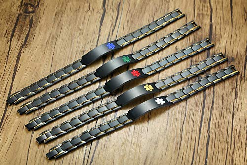 XUANPAI WARFARIN Brushed Name Plate ID Identity Magnet Therapy Medical Alert ID Bracelet(Black+Blue)