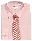 Gioberti Big Boy's Long Sleeve Dress Shirt + Stripe Clip Tie-8-Pink