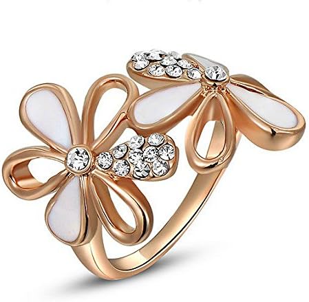 Austrian Crystals Rose Gold Plated White Flowers Ring (8)