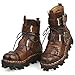 Mens Brown Genuine Leather Military Army Boots Gothic Skull Punk Motorcycle Martin Boots (10.5)