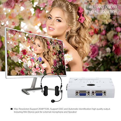 4 Port VGA Switch Box with USB Hub Support Wireless Keyboard Mouse Connection and Push Button Switching Function