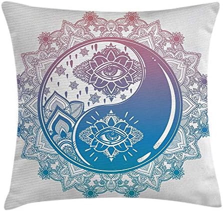 WERERT Ying Yang Decor Throw Pillow Back Cushion Cover Mandala Ombre Pattern with Yin Yang Third Eye Zen Decor Mystic Asian Art, 18X18 inch Comfortablees, Pink Blue