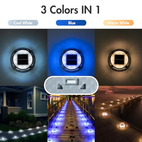 Quntis Decking Lights Outdoor 4 Pack, 3 Colors Solar Ground Lights IP68 Waterproof Solar Outdoor Garden Lights, Decking Solar Lights for Pathway Ground Step Stairs Patio Path Pool Yard