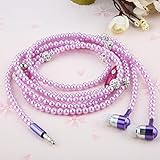 Ranipobo Luxury Bling Diamond Pearl Necklace Chain Earphone Stereo Earphone With Mic For Smart Phone/iphone 3.5mm Plug (Purple)