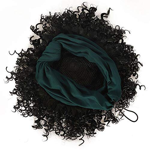 Short Curly Headband Wigs for Black Women, Drawstring Headwrap Hairstyles Synthetic Hair Wigs Headband Afro Wigs Natural Color (7Inch Red Headband)