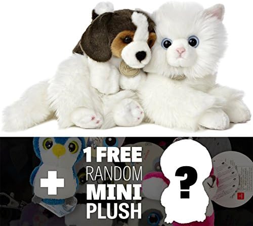 Angora Cat &amp; Beagle Puppy: ~11" Miyoni Unlikely Friends Plush Series + 1 FREE Aurora Mini-Plush Charm Bundle [262027]
