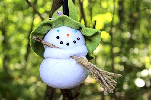 Snow Witch with Besom, Snow Witch with Broom, Snow Witch Yule Ornament, Snow Witch Christmas Ornament, Snowman Snow Witch, Handmade Snowman Ornament