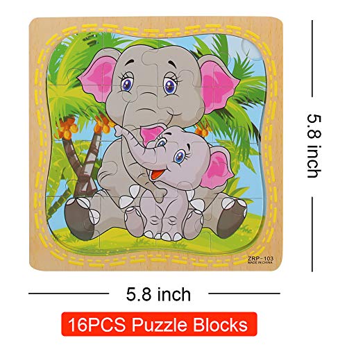 LovesTown Wooden Jigsaw Puzzles,6 Pcs Preschool Puzzles 2-5 Years Old Toddler Puzzles 16 Pieces Animal Puzzles for Kids Preschool Educational Learning Toys
