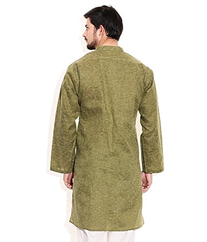 sai chikan men's smart green mixed cotton embroidered kurta