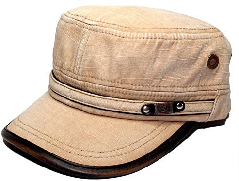 Vintage Cotton Cadet Cap Military Army Camo style Hat Cap (Beige)