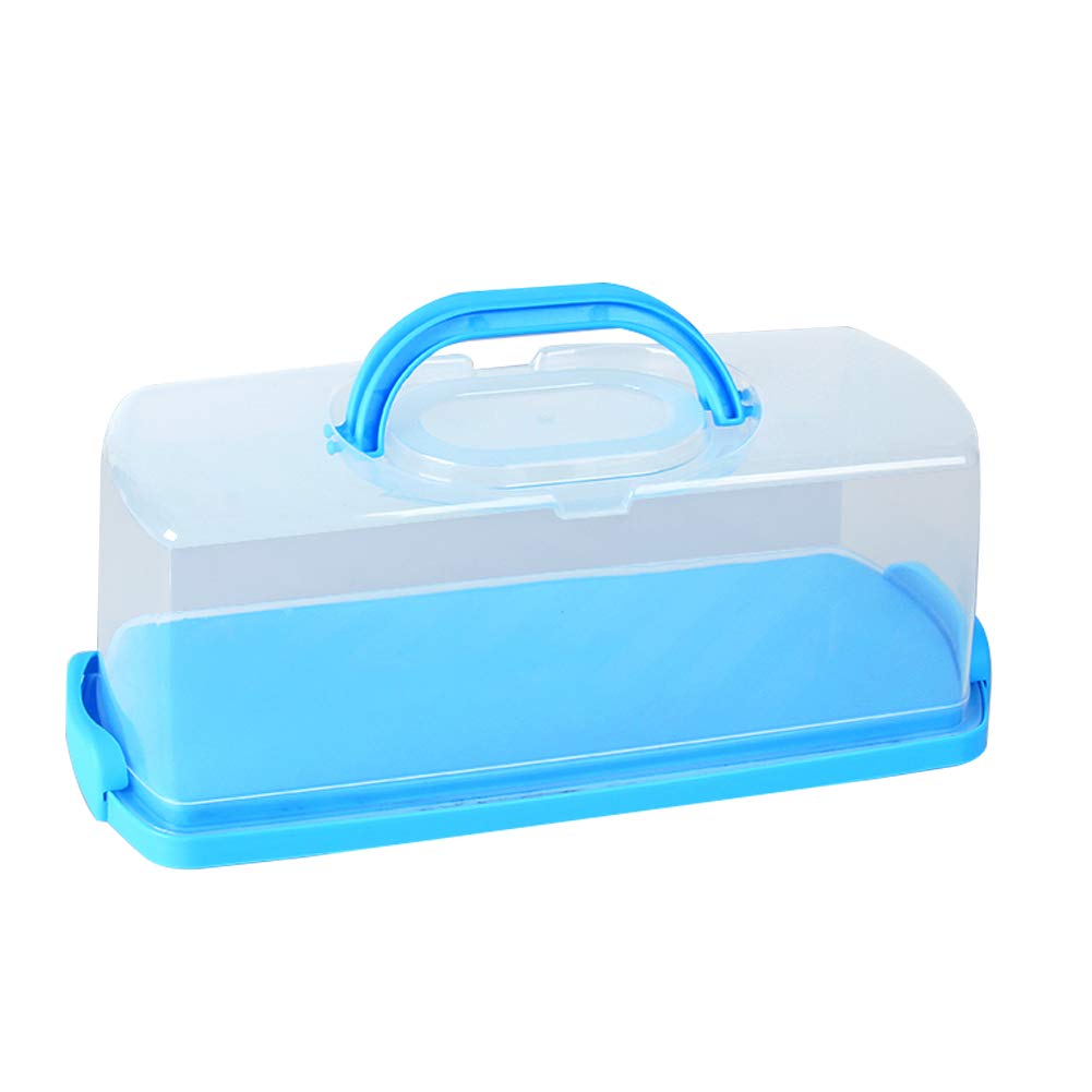 Portable Cupcake Cake Carrier with Handle Rectangle Pie Saver Cupcake Container Translucent Dome for Transporting Cakes, Cupcakes, Cookies, Pies, or Other Desserts (Blue)