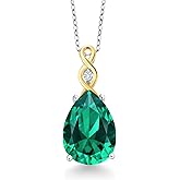 Gem Stone King 9-13 Cttw Teardrop Necklace For Women | 925 Sterling Silver and 10K Yellow Gold | Gemstone Birthstone and White Lab Grown Diamond | Design By Keren Hanan | With 18 Inch Chain