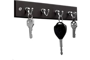 KT DEALS Wall Mounted Key Rail Rack Hanger Holder with 4 Hooks Storage Organizer Home Decor (Black)