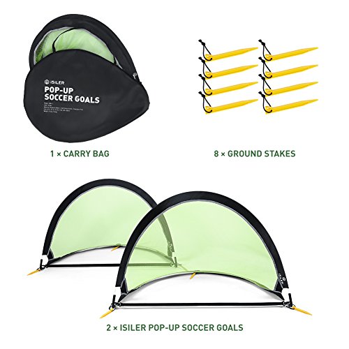 iSiLER Pop Up Soccer Goal, Size 4’ Portable Soccer Nets, Two Foldable Soccer Nets with Carry Bag, Kids Soccer Goal 1.3lb Ultra-light Weight