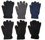 6 Pairs Of excell Solid Color Wool Gloves - Mens Womens, Stretchy so One Size