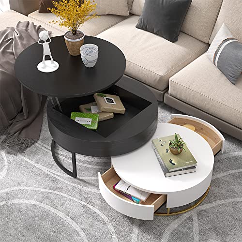 homary Round Coffee Table Storage LiftTop Wood Coffee Table Lifts up