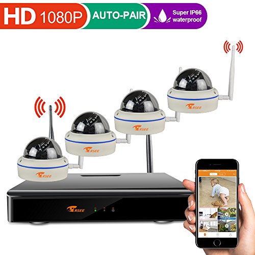 [1080P Wireless DVR] CORSEE 4 Chennal Wireless Surveillance Camera System,4Pcs 720P Night Vision Security Dome IP Cameras (Motion Detection Alarm,Fast View by Smart Phone,No Hard Drive)