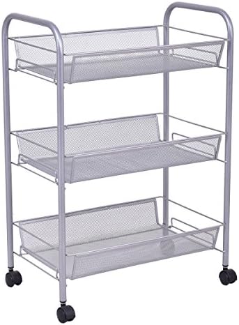 Mesh Rolling File Utility Cart Home Office Kitchen Storage Basket New Sliver 3 Tier