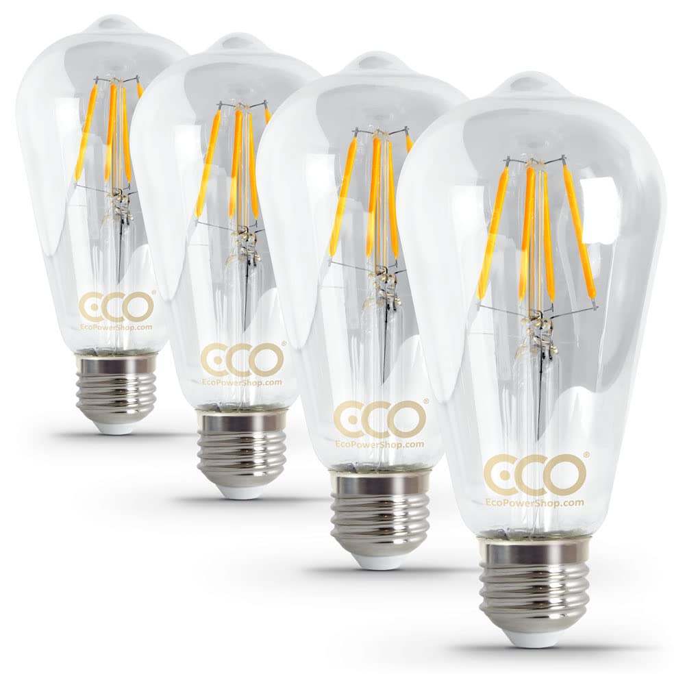 ECO Vintage LED Edison Light Bulb, ST64 Pear Shape, E27 Screw, Clear Glass, 40W Equivalent, 4W LED, 470 Lumens, Warm White 2700K, 25000hrs Lifetime, Non-dimmable Version.