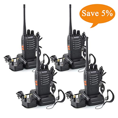 BF-888S Walkie Talkies long range Two Way Radio Handheld UHF 400-470MHz Transceiver Interphone With Rechargeable Li-ion Battery and LED Light Voice Prompt for Field Survival Biking and Hiking (4 Pcs)
