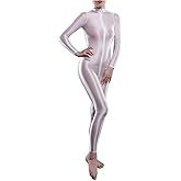 Xinxin Woman's Shimmery High Neck Long Sleeve Footless Zipper Bodysuit Catsuit Unitard Zentai Costume