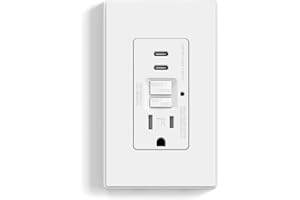 ELEGRP GFCI Outlet with USB Ports, 15 Amp Self-Test GFCI Combination with Dual USB C Ports, 24W Max Total Output, Tamper Resistant GFCI USB Outlet with Wall Plate, UL Listed, Matte White, 1 Pack