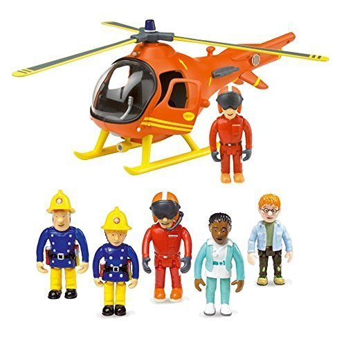 Fireman Sam Mountain Rescue Helicopter & 5 Figure Articulated Set by HIT