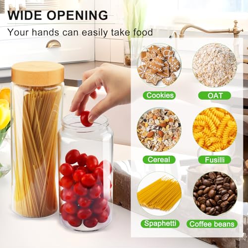 AISIPRIN Glass Storage Containers with Lids, Airtight Glass Jars with Screw On Bamboo Lid,Cookie Jars,Pasta, Cereal,Sugar Flour Containers Storage, 1Pcs 80oz 2Pcs 50oz 2Pcs 27oz Kitchen Food Canister