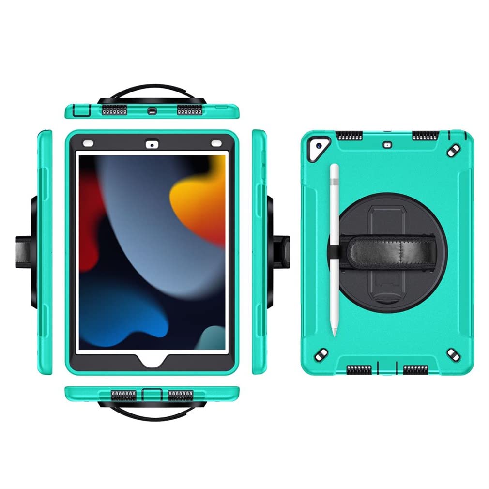 Case for iPad Air3 10.5 2019 with 360 Degree Rotatable Wrist Strap, Three-in-one Robust Case with Folding bracket and Screen Protector for pro 10.5 2017, Emerald Green