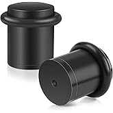 Door Stoppers, 1.5 Inch Floor Door Stops, Black Door Stopper for Bottom of Door with Rubber Bumper, Solid Modern Cylindrical Doorstop for Wall Protector, 2 Pack