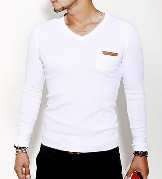 Amazon 春夏 かっこいい 長袖シャツ トップス 人気 おしゃれ シャツ コーデ 白 黒 限定 巾着袋付き 2号 白 Tシャツ カットソー 通販