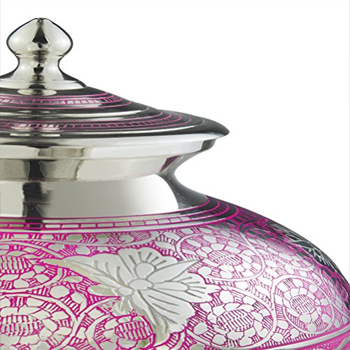 Funeral Urn by Meilinxu - Cremation Urns for Human Ashes Adult and Memorial - Hand Made in Brass & Hand Engraved - Display Burial Urn At Home or in Niche at Columbarium (Pink Butterfly Gorgeous, Large - Thumbnail 3