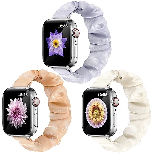 Greatfine Watch Band Compatible with Apple Watch Band Scrunchie 38mm 40mm 41mm 42mm 44mm 45mm, Elastic Scrunchie Watch Bands for iWatch Series 10 9 8 7 6 SE 5 4 3 Ultra 2, Replacement Wristband Women