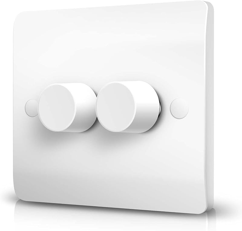 Ledvia 2 Gang LED Dimmer Switch Trailing Edge Rotary Push 1/2 Way 3-150W White