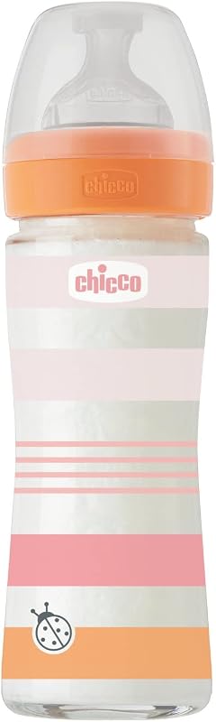 Frasco Benessere de fluxo lento, com mamila Physio de silicone macio e acabamento Soft Sense, anti-cólicos, reduz regurgitação e irritabilidade, frasco de vidro de 240 ml, 0 meses + para