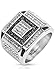 Stainless Steel Square Wide Cast Ring with Micro Paved Black & Clear Simulated Diamonds Pattern Design with Arced Center, Width 17MM - Crazy2Shop