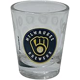 MLB Satin Etch Shot Glass 2oz, Full 360 Wrap Design (Milwaukee Brewers)