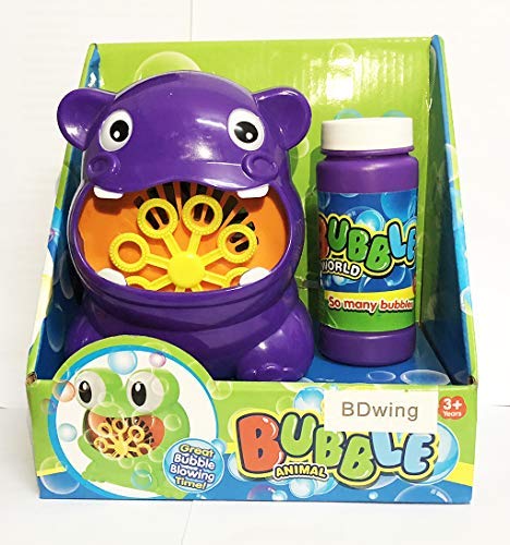 Bdwing Little Kids Bubble Machine Automatic Bubble Blower Durable High Output Bubble Marker with a Bottle of Bubbles Solution Refill, Hippo Shape, Portable Blowing Machine for Indoor or Outdoor use
