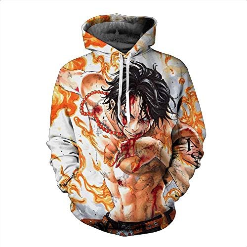GuiSoHn 3D Hooded Spring Autumn Winter Print Sweater Anime One Piece Fire Man Ace