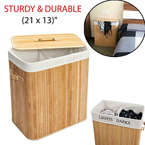 Sturdy and Durable Bamboo Laundry Hamper Basket Washing Clothes Storage Bin Sorter USA Natural Used to Organize Dirty Clothes, Sundries, Books, Quilt Covers