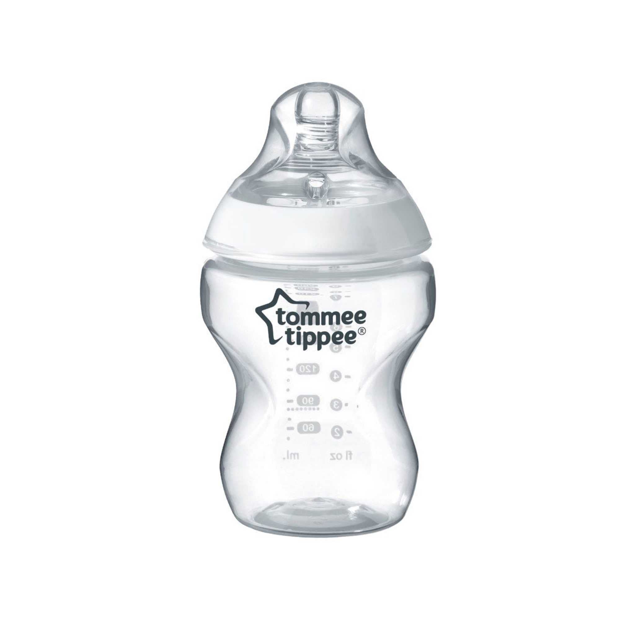 Tommee Tippee Closer to Nature Baby Bottle, Slow Flow Breast-Like Teat with Anti-Colic Valve, 260ml, Pack of 1, Clear