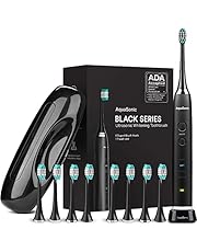 AquaSonic Black Series Ultra Whitening Toothbrush – ADA Accepted Electric Toothbrush - 8 Brush Heads & Travel Case - Ultra Sonic Motor & Wireless Charging - 4 Modes w Smart Timer - Sonic Electric