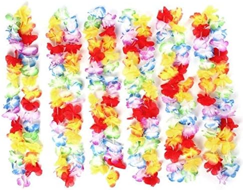 VIROSA 12-Piece Hawaiian Lei Set, Tropical Flower Garland Necklaces for Luau Hen Party, Fancy Dress