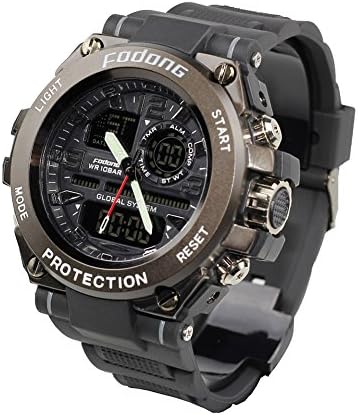 Fodong Mens Waterproof Sport Watches Dual Display Large Dial Sports Watch Casual Digital Watch Black